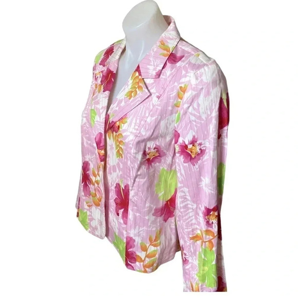 TRIBU | Women’s Pink Floral and Stripped Pattern Women’s Coastal Blazer Size 12 - Picture 4 of 6